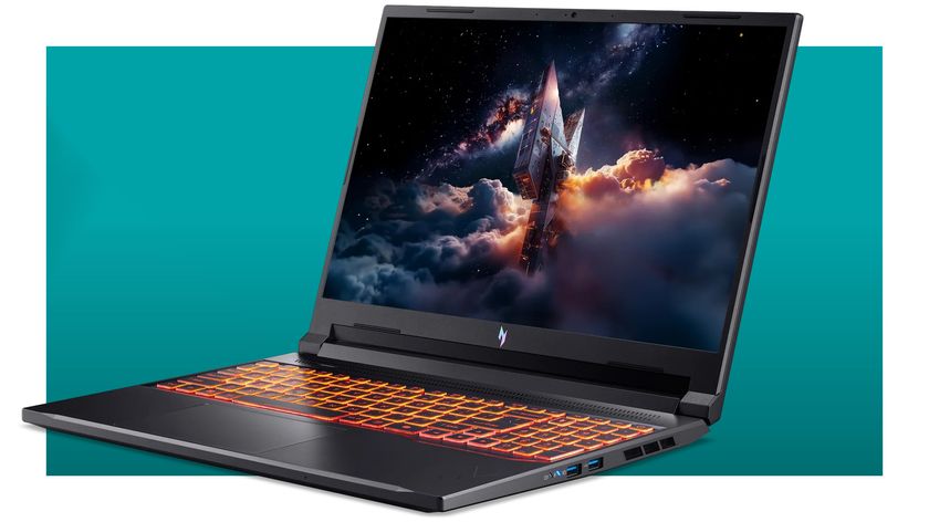 Acer gaming laptop on a blue background.