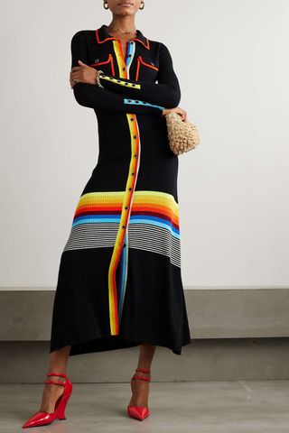 Christopher John Rogers + Striped Stretch-Knit Midi Dress