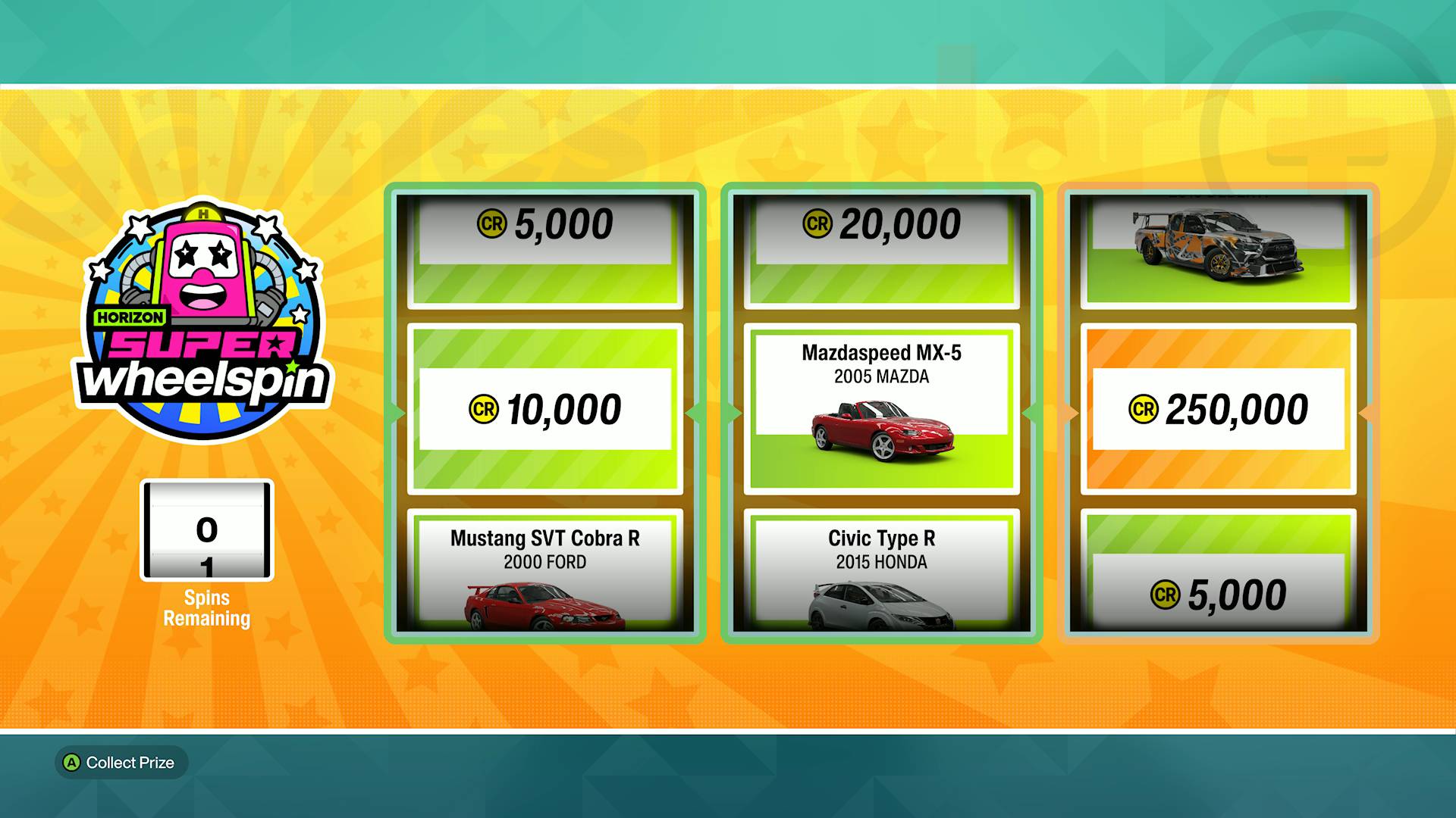 Forza Horizon 6 260,000 credits won from super wheelspin