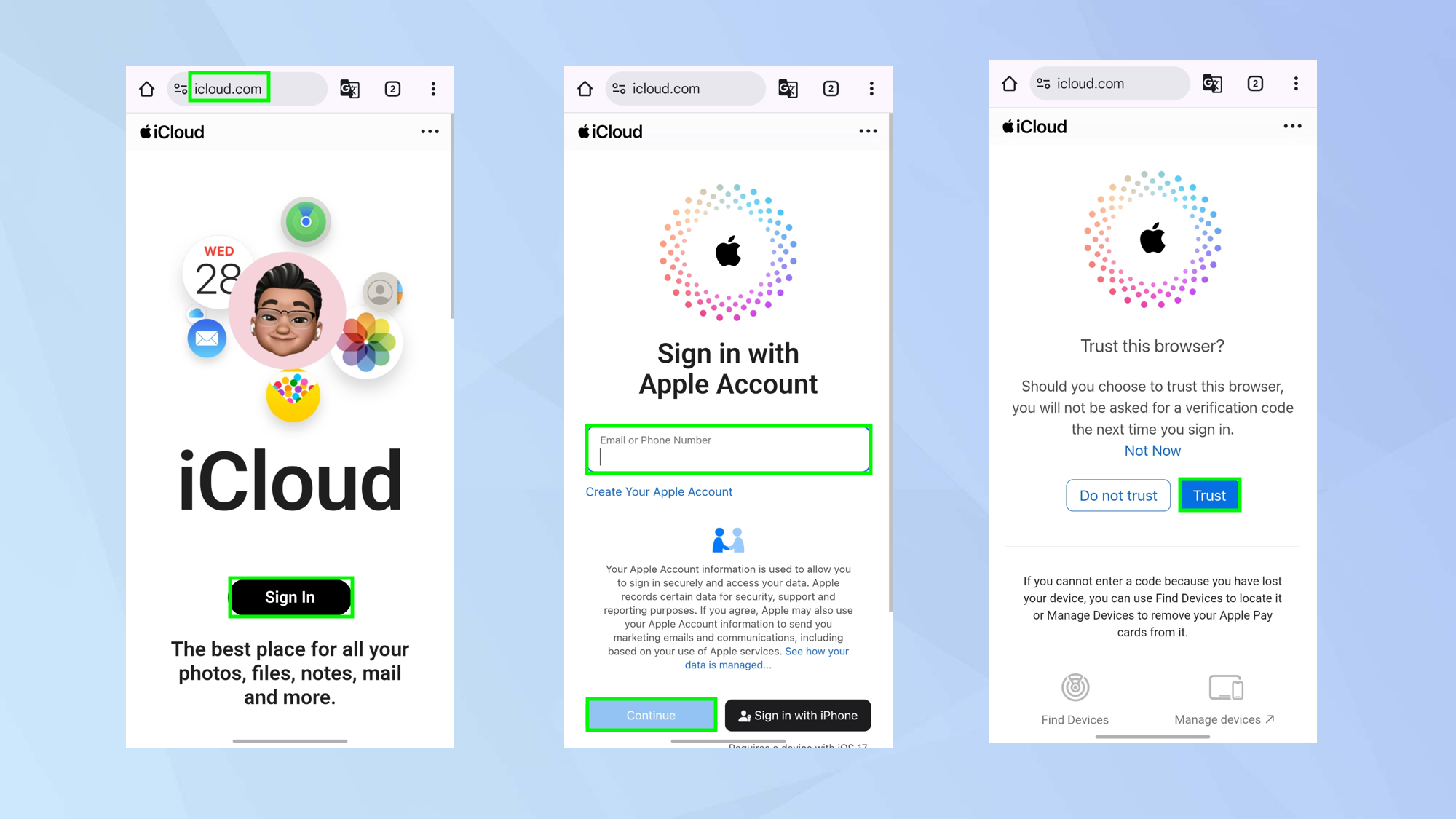 How to access iCloud services on an Android devices