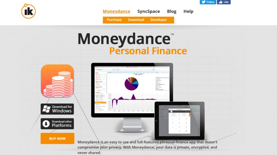 Website screenshot of Moneydance (March, 2026)