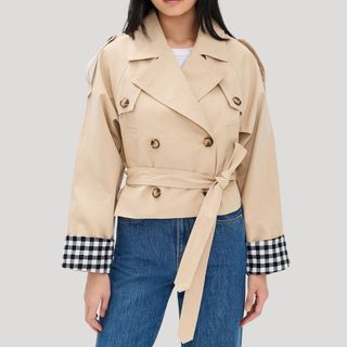 Line & Dot Alba Crop Trench Jacket with Gingham Check CuffsAlba Crop Trench Jacket with Gingham Check Cuffs