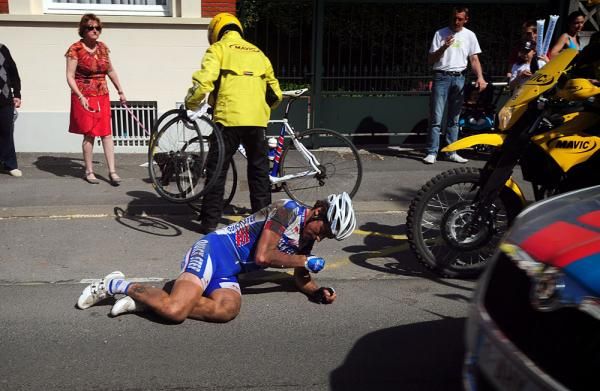 Quick Step's Sylvain Chavanel apparently used up all his luck in Belgium, and crashed several times.