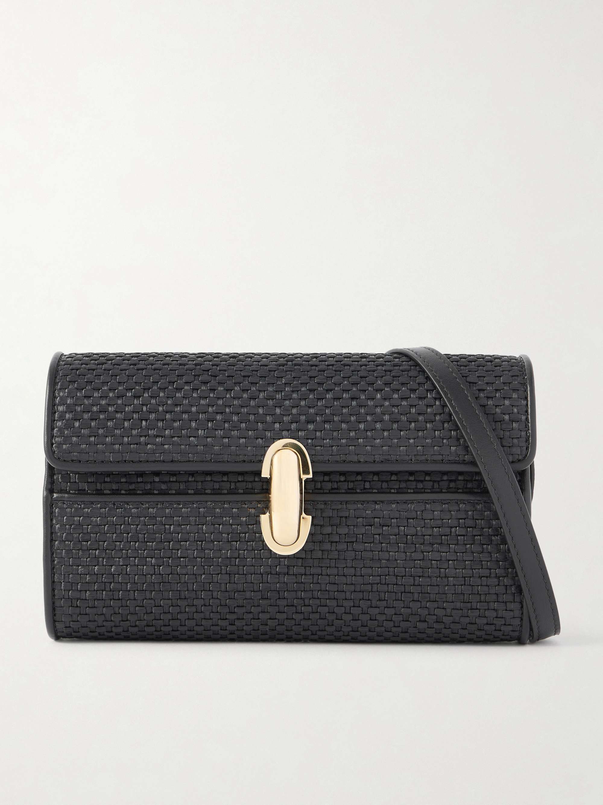 Symmetry Leather-Trimmed Woven Raffia Shoulder Bag