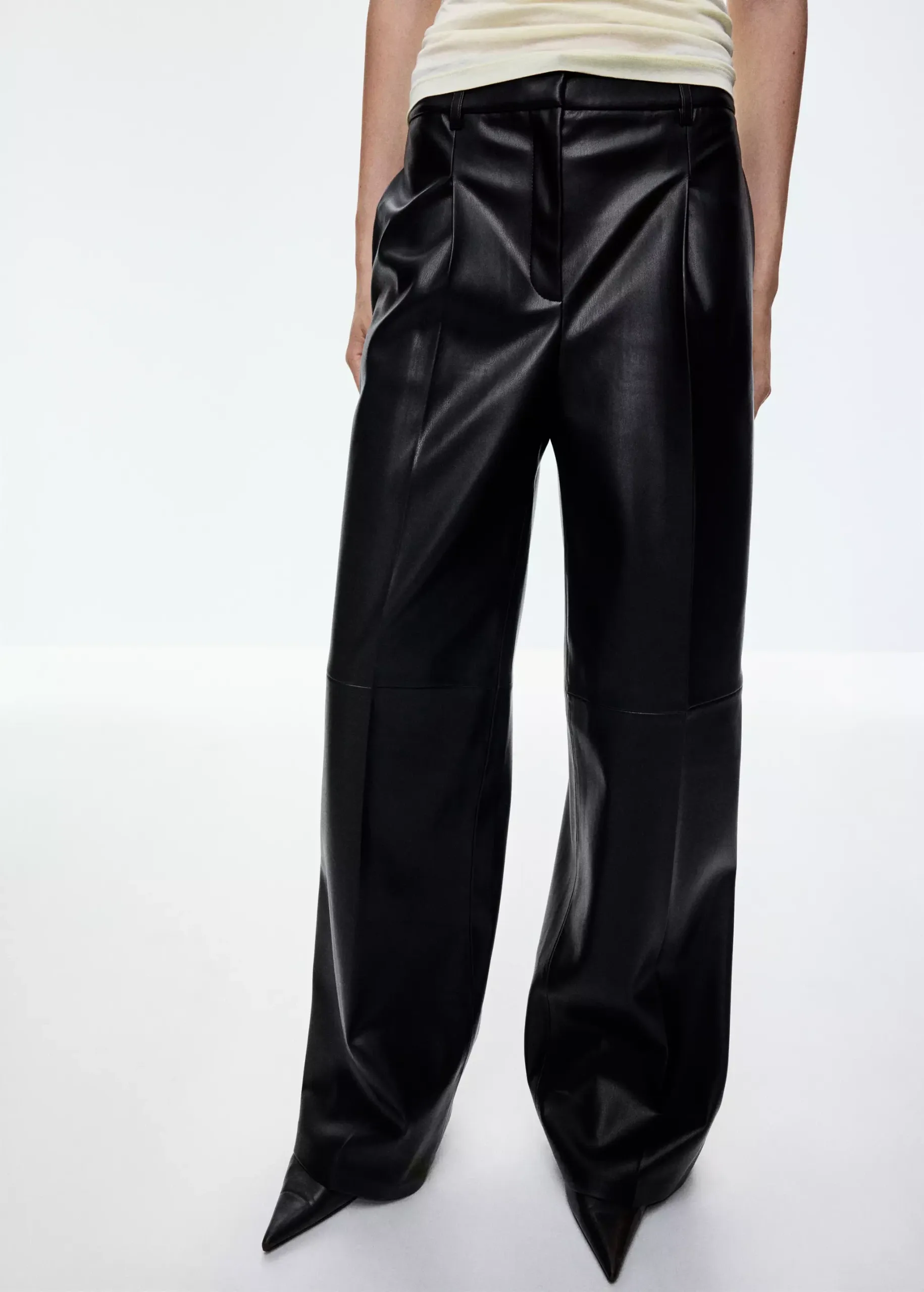 Wide Leg Faux-Leather Trousers - Women | Mango United Kingdom