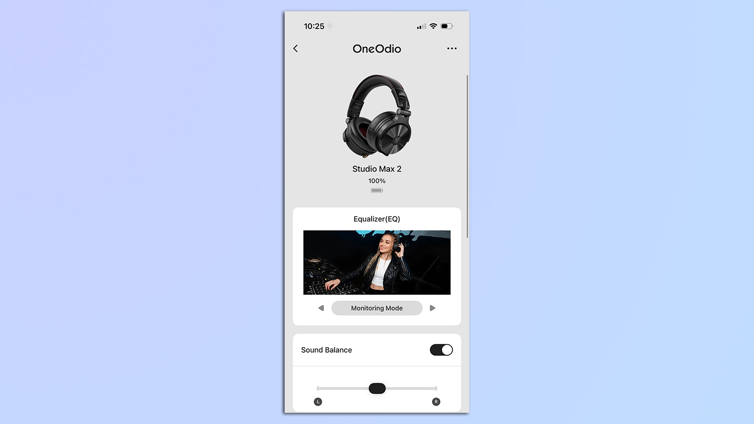 Screenshot from the OneOdio app of connectivity with the OneOdio Studio Max 2 headphones