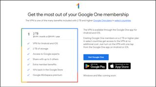 Google One VPN tilausvaihtoehdot