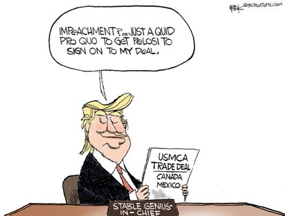 Political Cartoon U.S. Trump Impeachment Pelosi USMCA Deal