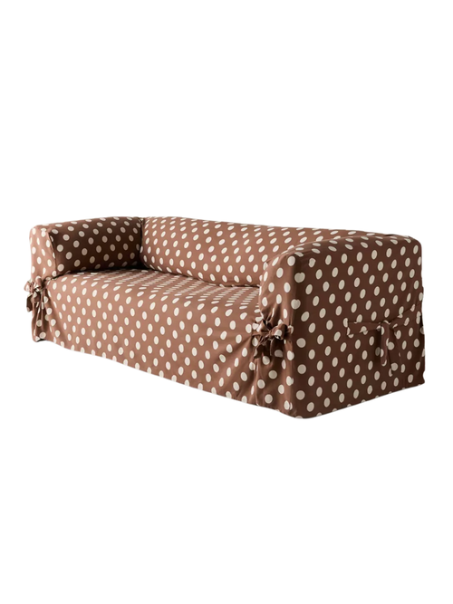 Universal Cotton Sofa Slipcover in Brown/Ivory Polka Dot