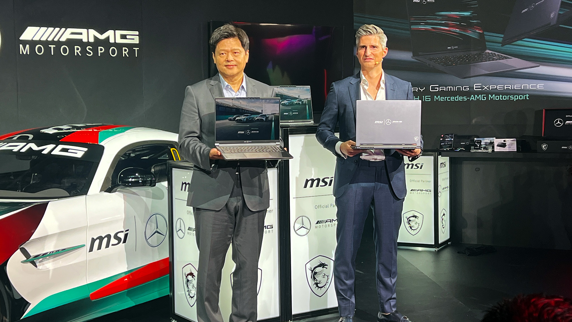 MSI and Mercedes-AMG Motorsport executives present the MSI Stealth 16 Mercedes-AMG Motorsport laptop