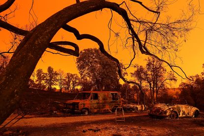A view of cars that were destroyed by the Carr Fire on July 27, 2018 in Redding, California.