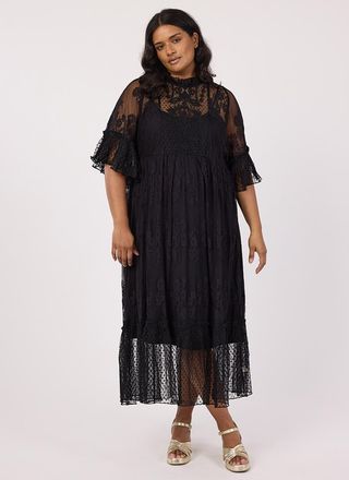 Havisham High Neck Lace Midi Dress - Black