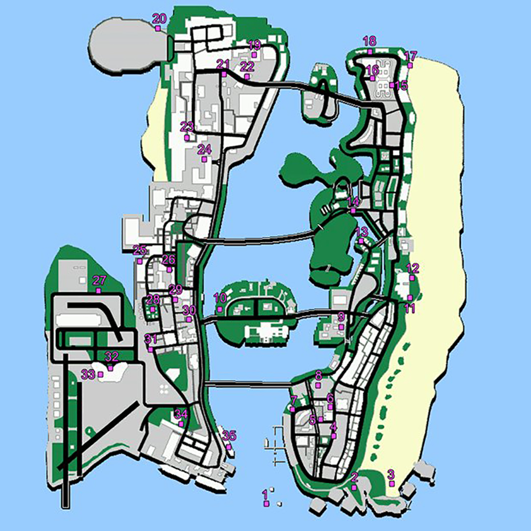 gta vice city map of missions