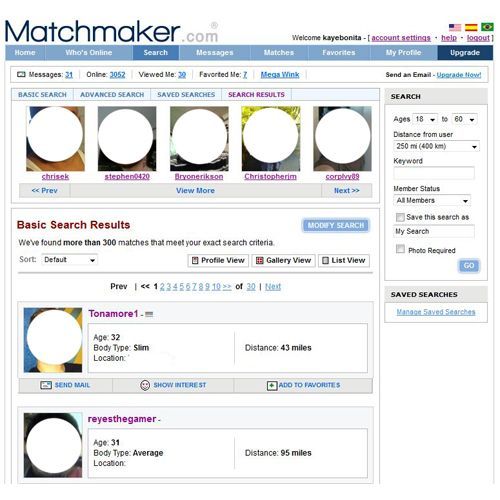 Matchmaker image: You can filter searches by age, keyword, member status and more.