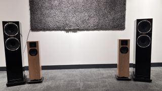 Neat Acoustics Mystique Classic floorstanders flanked by Fyne Audio F502S 