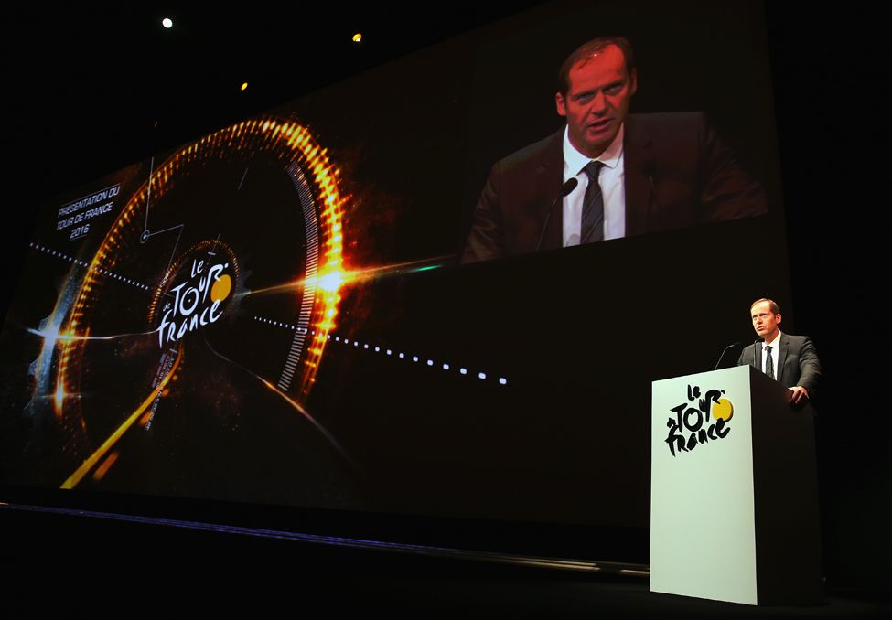 Chrstian Prudhomme speaks at the Tour de France route presentation