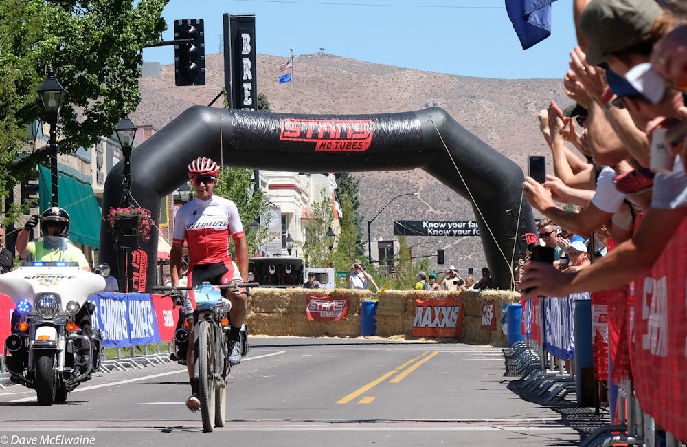 Howard Grotts (Specialized) rode in for the win with six motorcycles escorting him