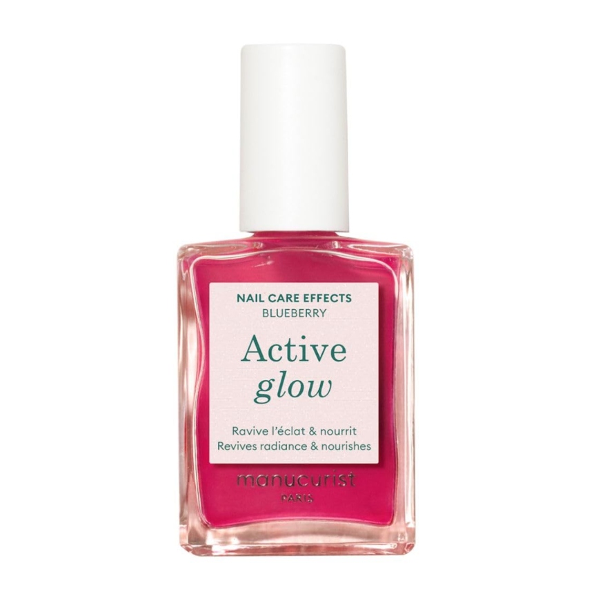 Manucurist Active Glow Blueberry All-In-One Perfecter Nail Polish & Care - No Lamp - Vegan & Made in France Ultra-Glowy Rose Mirror-Like Shine - Nail Concealer & Care - Plant-Based Ingredients