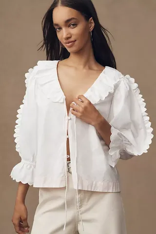 Maeve Scallop V-Neck Blouse