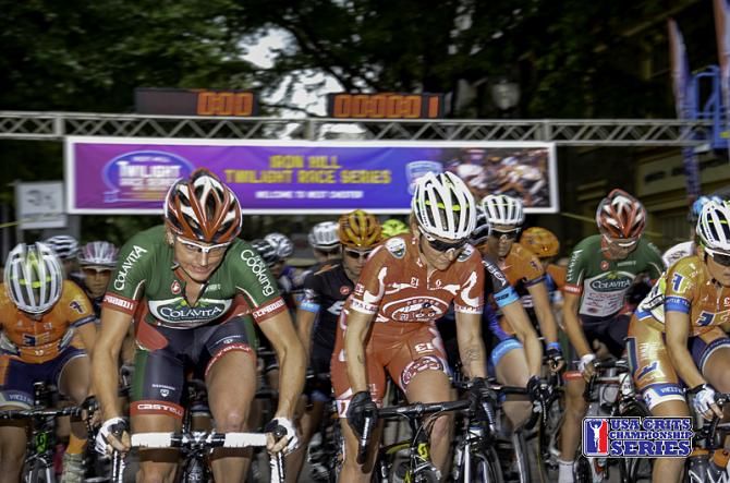 The elite women start the Iron Hill Twilight Criterium on Saturday