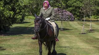 Queen Elizabeth II rides Balmoral Fern, a 14-year-old Fell Pony, in Windsor Home Park over the weekend of May 30 and May 31, 2020