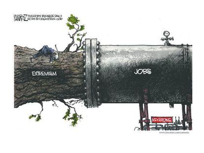 Political cartoon Keystone XL pipeline extremism jobs