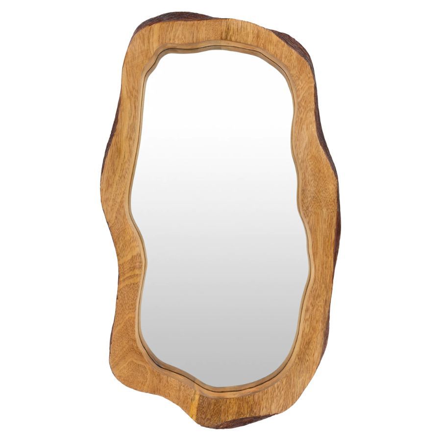 A wood framed mirror