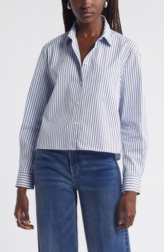 Stripe Poplin Crop Button-Up Shirt