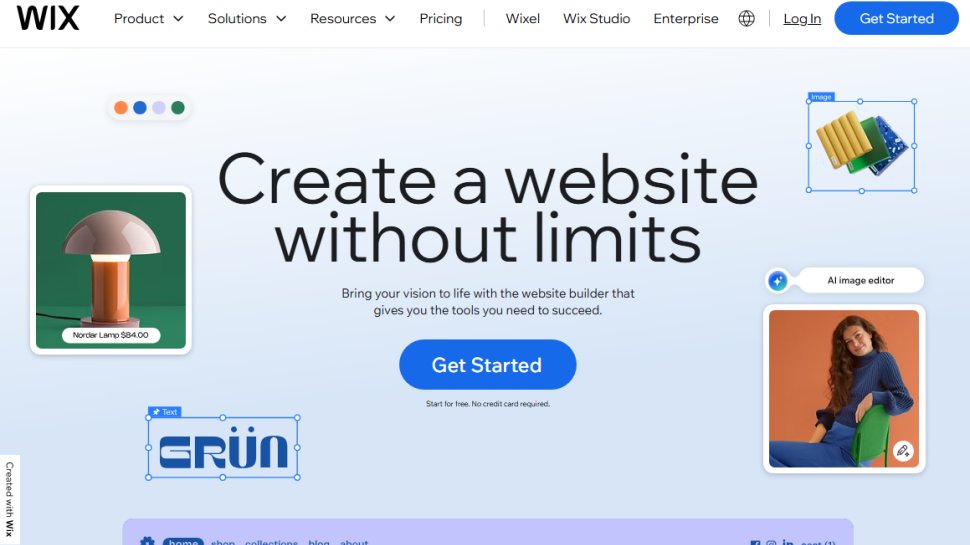 Website screenshot of Wix (August, 2025)