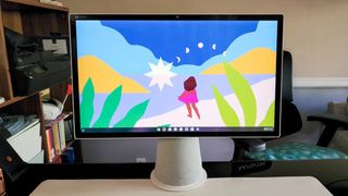 An HP Chromebase All-in-One 22 on a desk