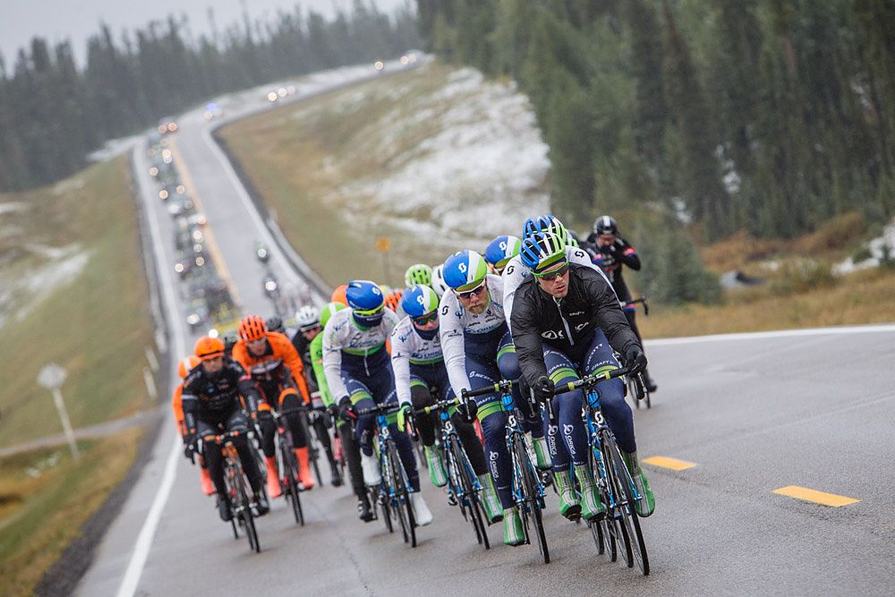 Orica-GreenEdge lead the field for overall race leader Michael Matthews at the Tour of Alberta