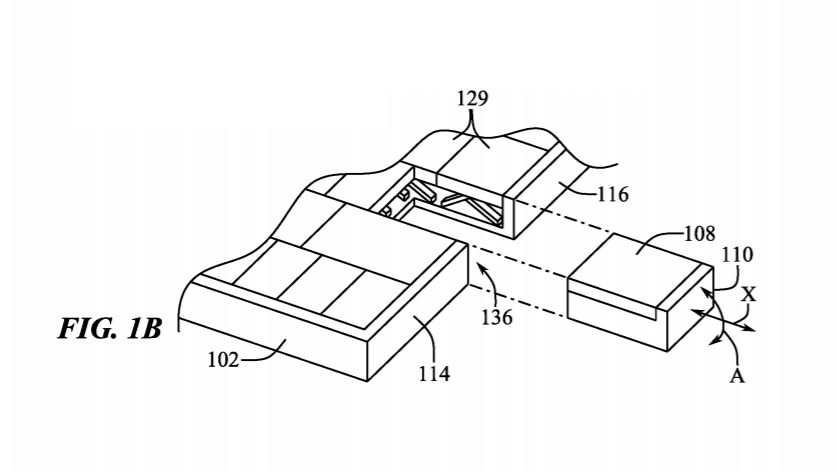 Technical drawings of Apple's proposed removeable mouse deployed from a laptop keyboard