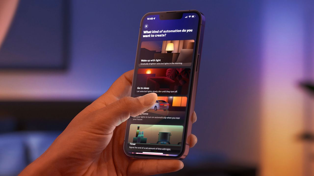 App screen showing Philips Hue sunrise automation