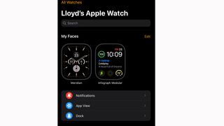 Image shows the smartphone app linked to the Apple Watch Series 7.