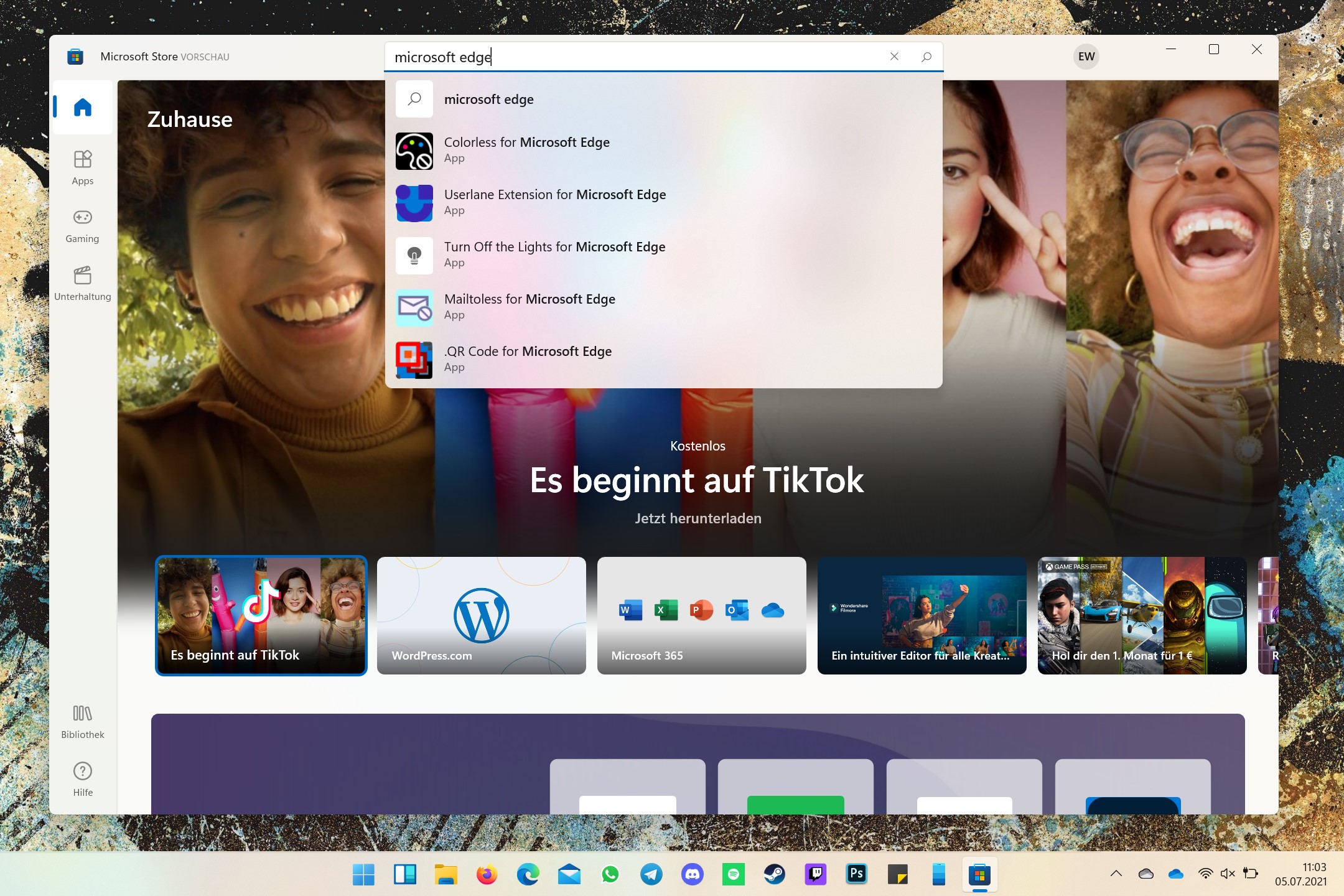 Windows 11 mit Microsoft Edge Erweiterungen im Microsoft Store