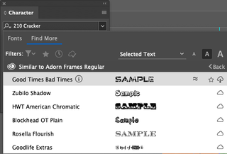 InDesign font filters