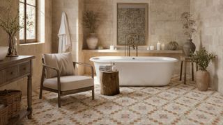 bathroom with tiled walls and floor