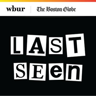 last seen true crime podcast cover art with letters cut out and a black backdrop