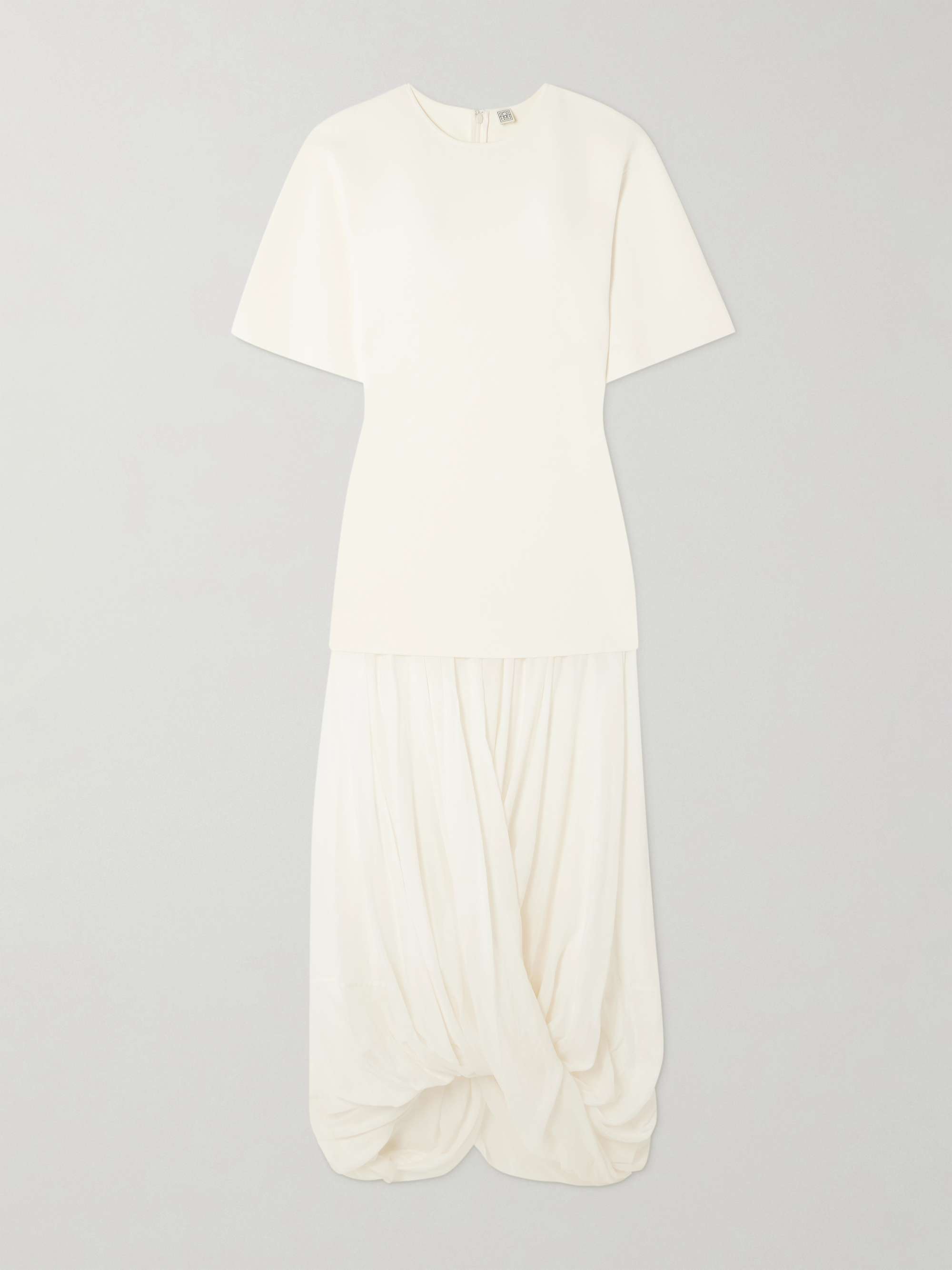 Cocoon Draped Voile-Paneled Knitted Maxi Dress