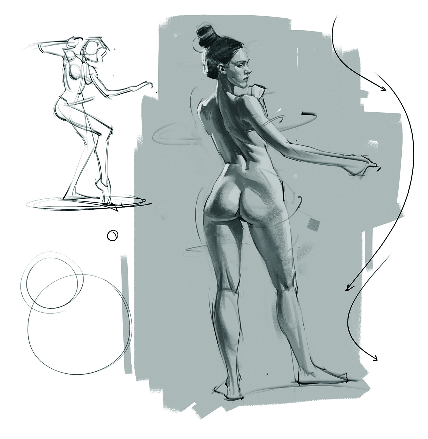 A sketch of a woman posing as an example from a figure drawing tutorial 