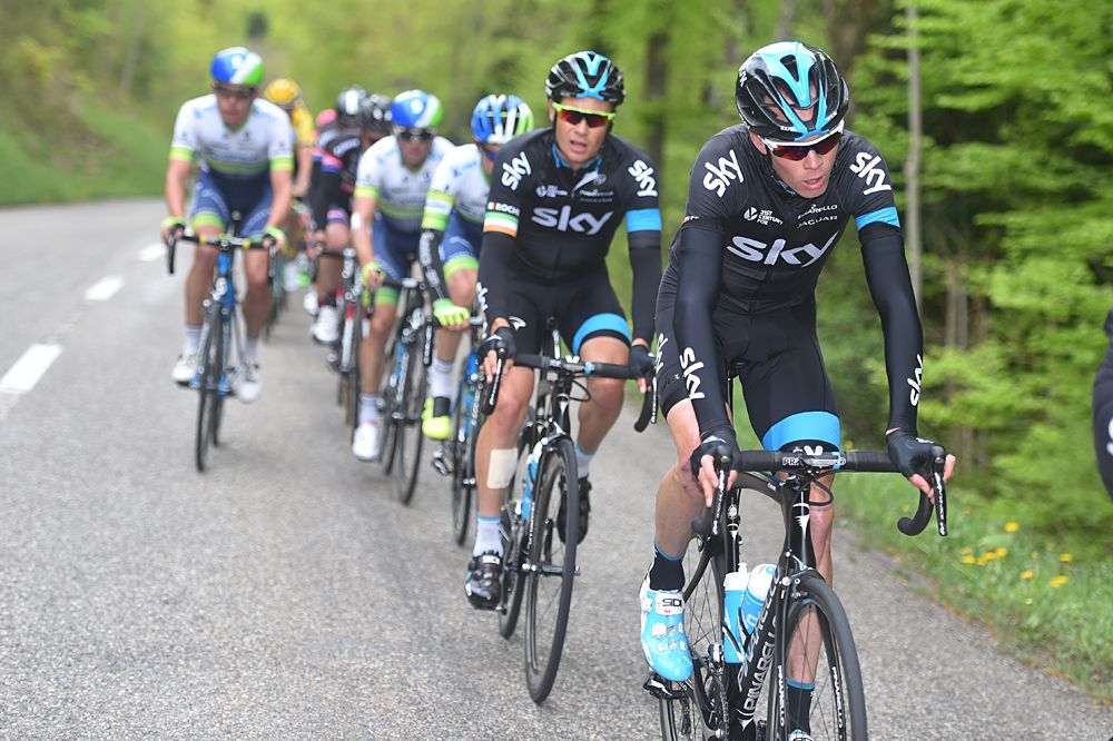 Team Sky riders at the front of the field
