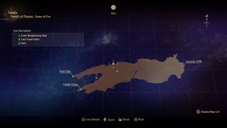 Tales of Arise owl locations - Map of the Trench of Flames Gates of Fire showing an owl marker in the center north of the map.