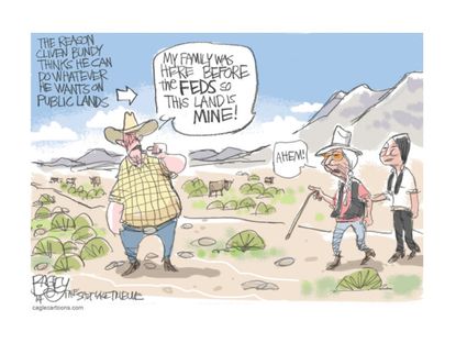 Political cartoon Cliven Bundy Fed land
