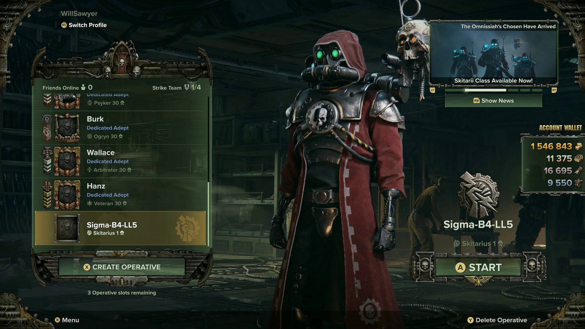 Darktide Skitarii character on choose operative menu