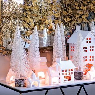 Christmas display with winter scene and Christmas lights