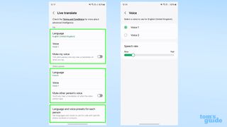 Selecting Live translate voice settings on Samsung Galaxy S24