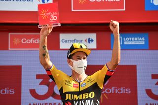 VALDEPEAS DE JAN SPAIN AUGUST 25 Primoz Roglic of Slovenia and Team Jumbo Visma during the 76th Tour of Spain 2021 Stage 11 a 1336km stage from Antequera to Valdepeas de Jan 1009m lavuelta LaVuelta21 on August 25 2021 in Valdepeas de Jan Spain Photo by Stuart FranklinGetty Images