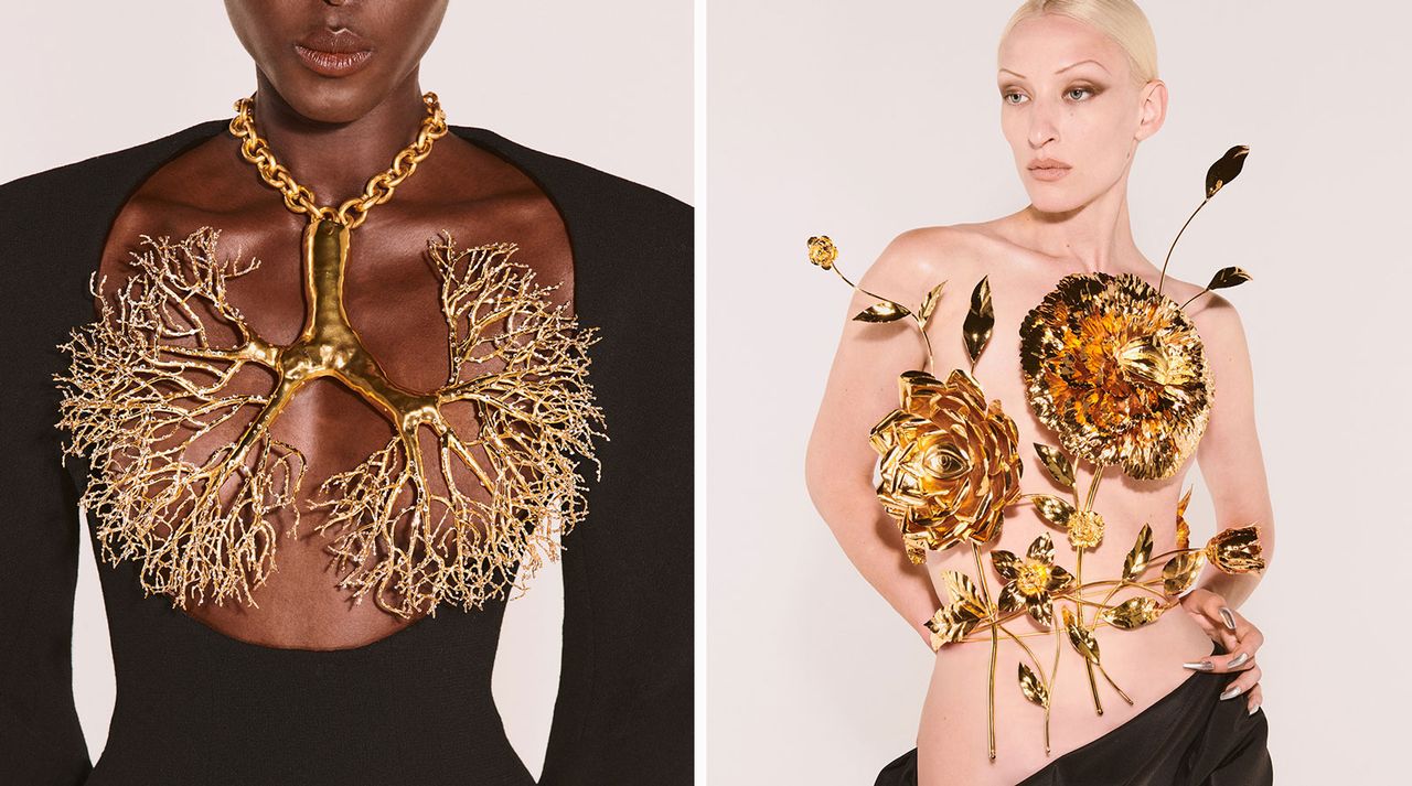 Models wear Schiaparelli high jewellery collection as launched at July 2021 Paris Couture Week