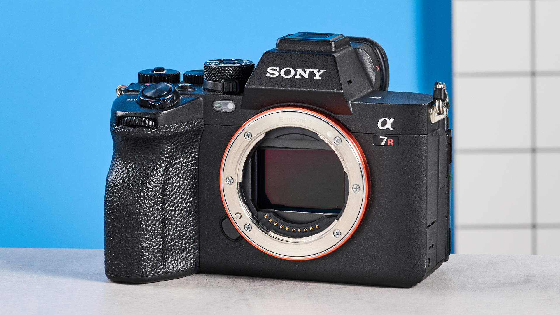 The Sony A7R V with its sensor showing