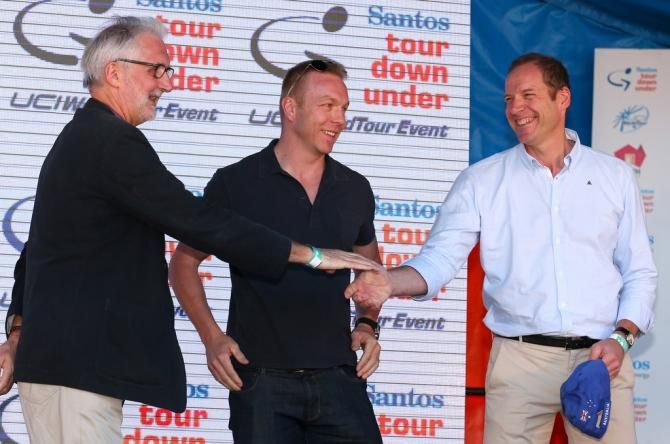 UCI president Brian Cookson, multiple world champion and Olympic gold medallist Chris Hoy and Tour de France race organiser Christian Prudhomme